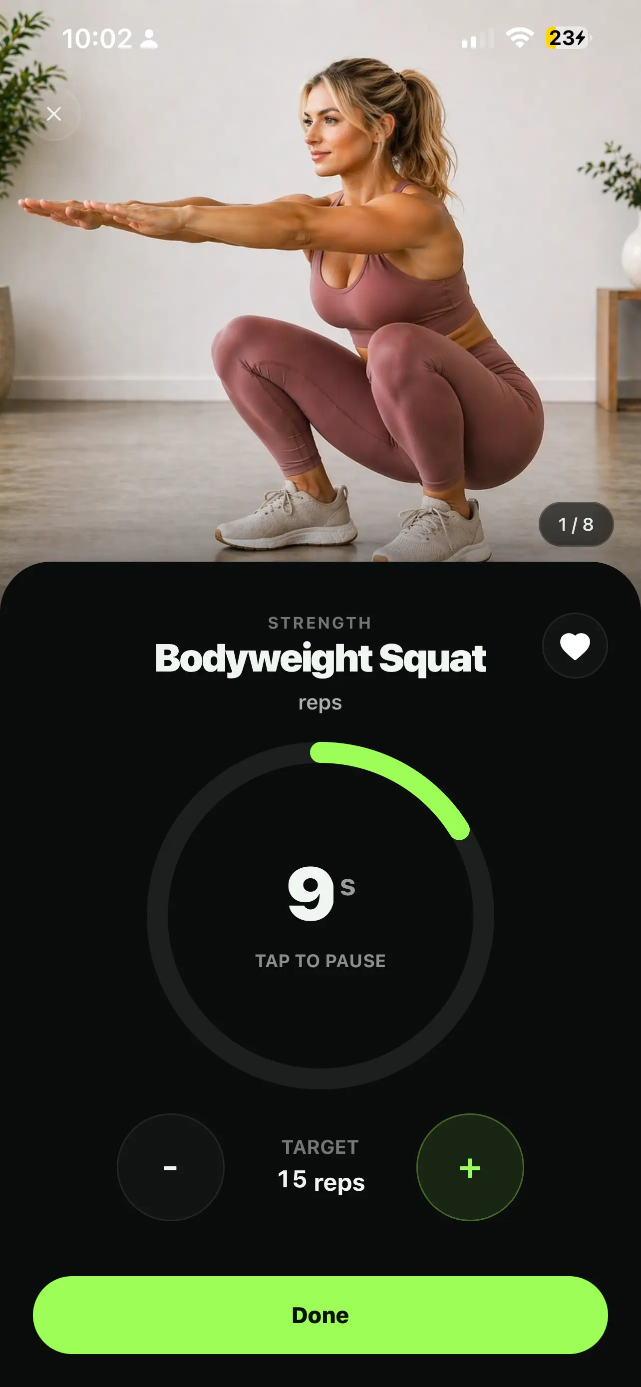 Move Snacks session screen showing a Bodyweight Squat